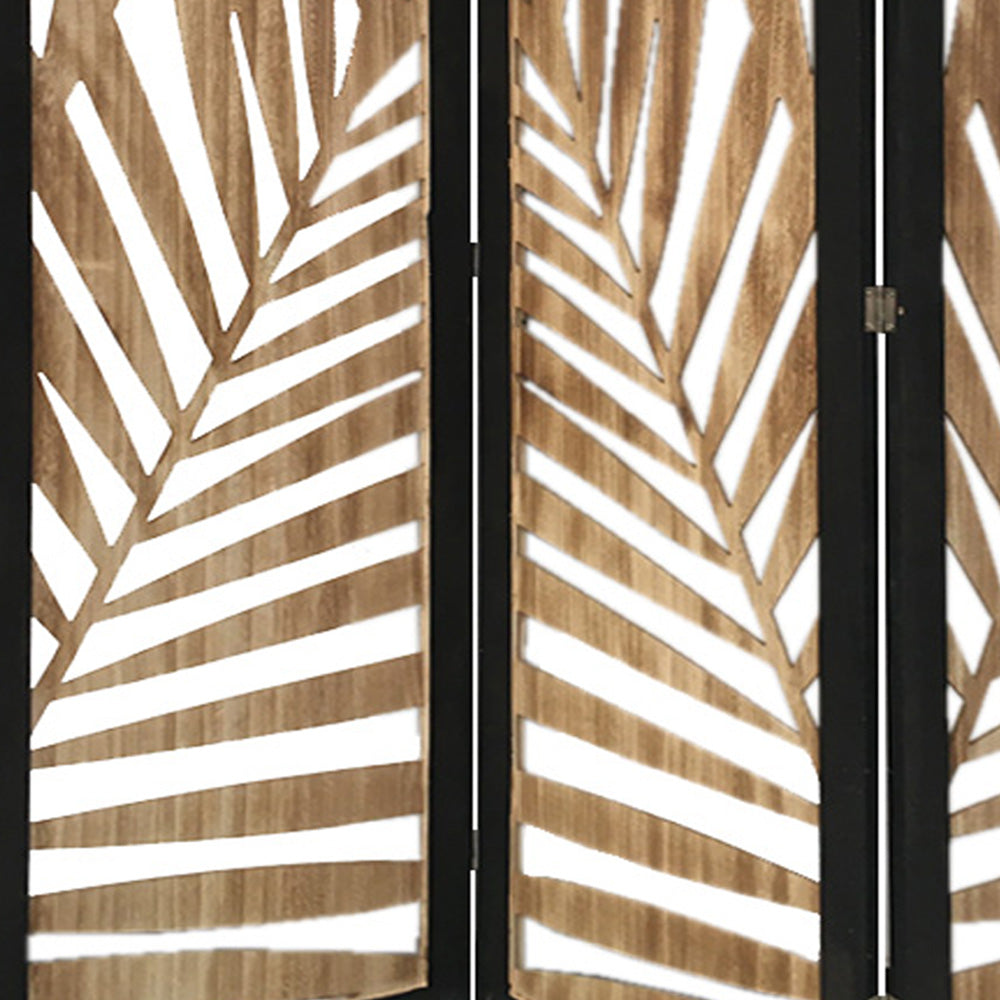 3 Panel Room Divider With Tropical Leaf Design-Room Dividers-DECOROLALA