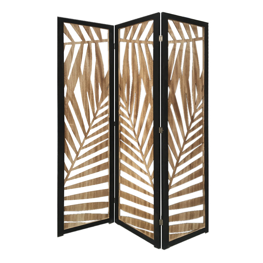 3 Panel Room Divider With Tropical Leaf Design-Room Dividers-DECOROLALA
