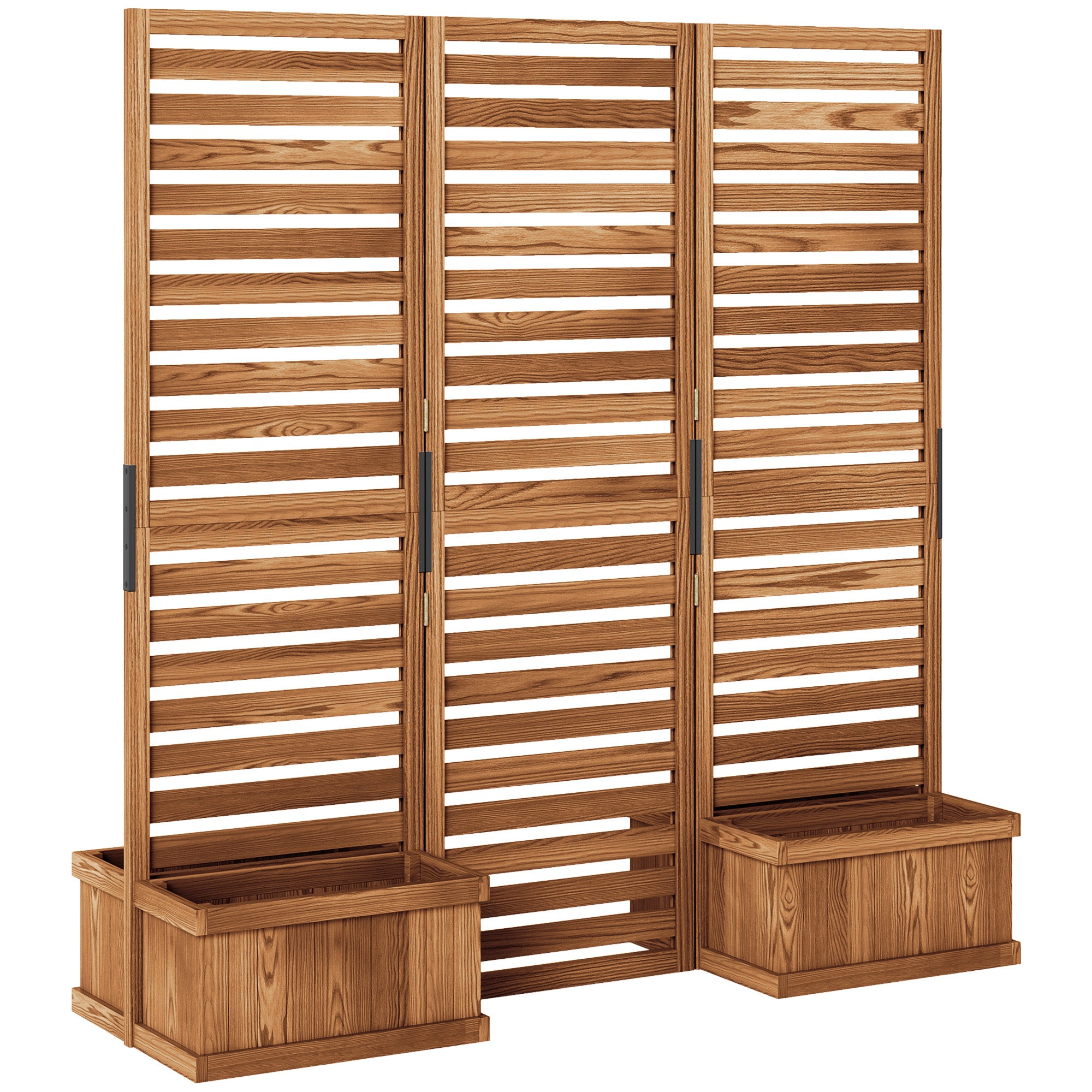 3-Panel Wood Outdoor Privacy Screen with 4 Planter Boxes-DECOROLALA