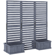 3-Panel Wood Privacy Screen with 4 Planter Boxes - Grey-DECOROLALA