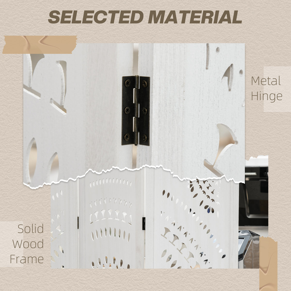 3 Panel Wood Room Divider - 5.6' Tall Folding Screen White-Home Furnishings > Living Room Furniture > Room Dividers-DECOROLALA
