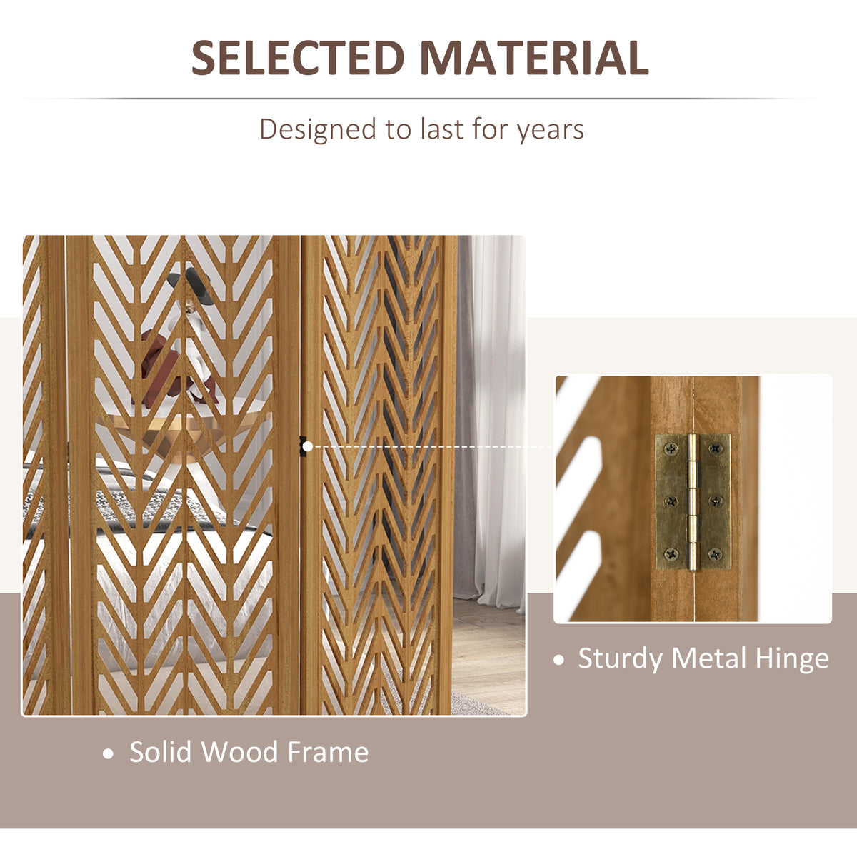3-Panel Wood Room Divider - 5.6ft Tall Light Brown-Home Furnishings > Living Room Furniture > Room Dividers-DECOROLALA