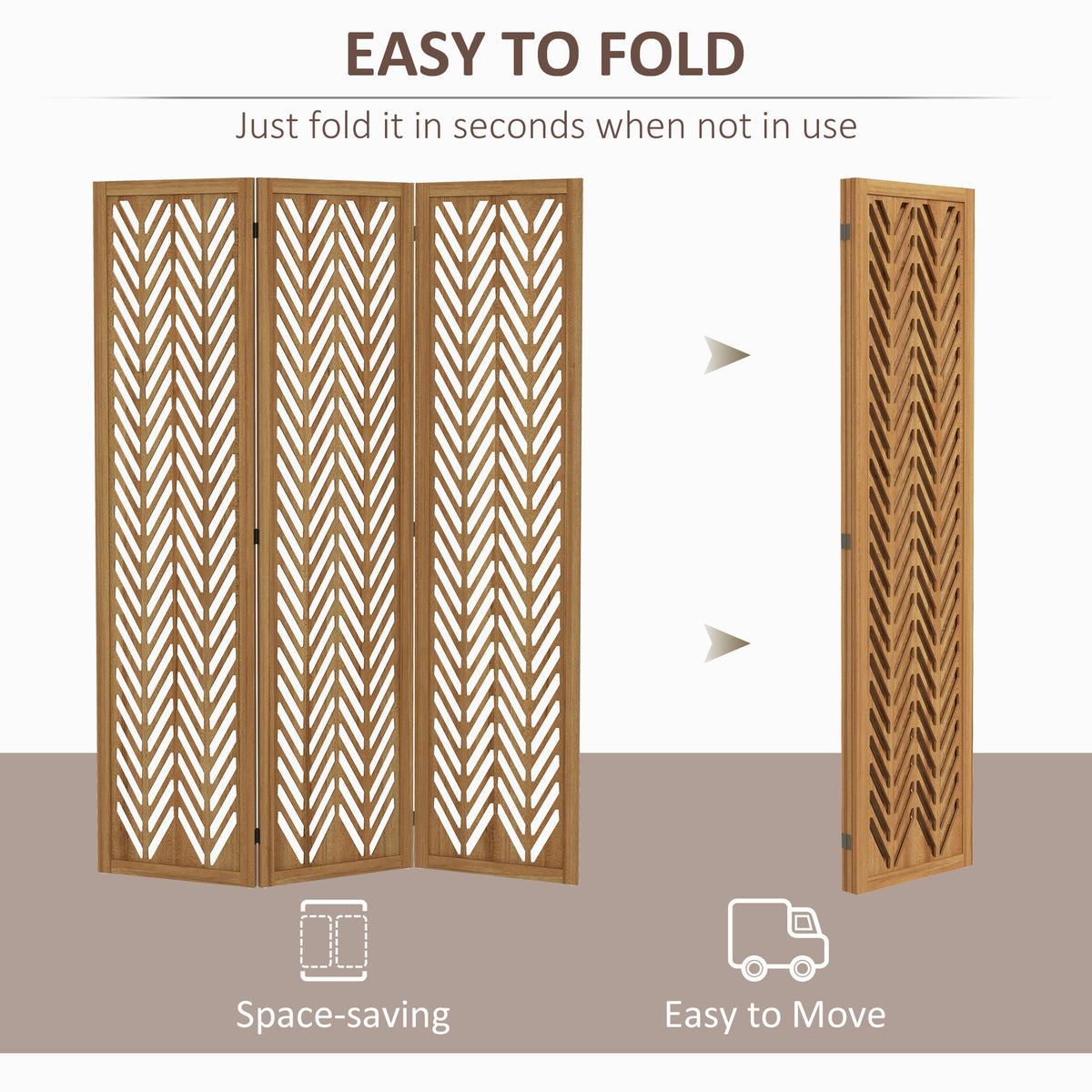 3-Panel Wood Room Divider - 5.6ft Tall Light Brown-Home Furnishings > Living Room Furniture > Room Dividers-DECOROLALA