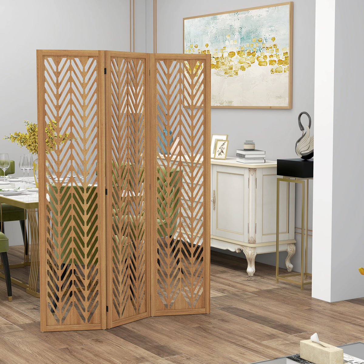 3-Panel Wood Room Divider - 5.6ft Tall Light Brown-Home Furnishings > Living Room Furniture > Room Dividers-DECOROLALA