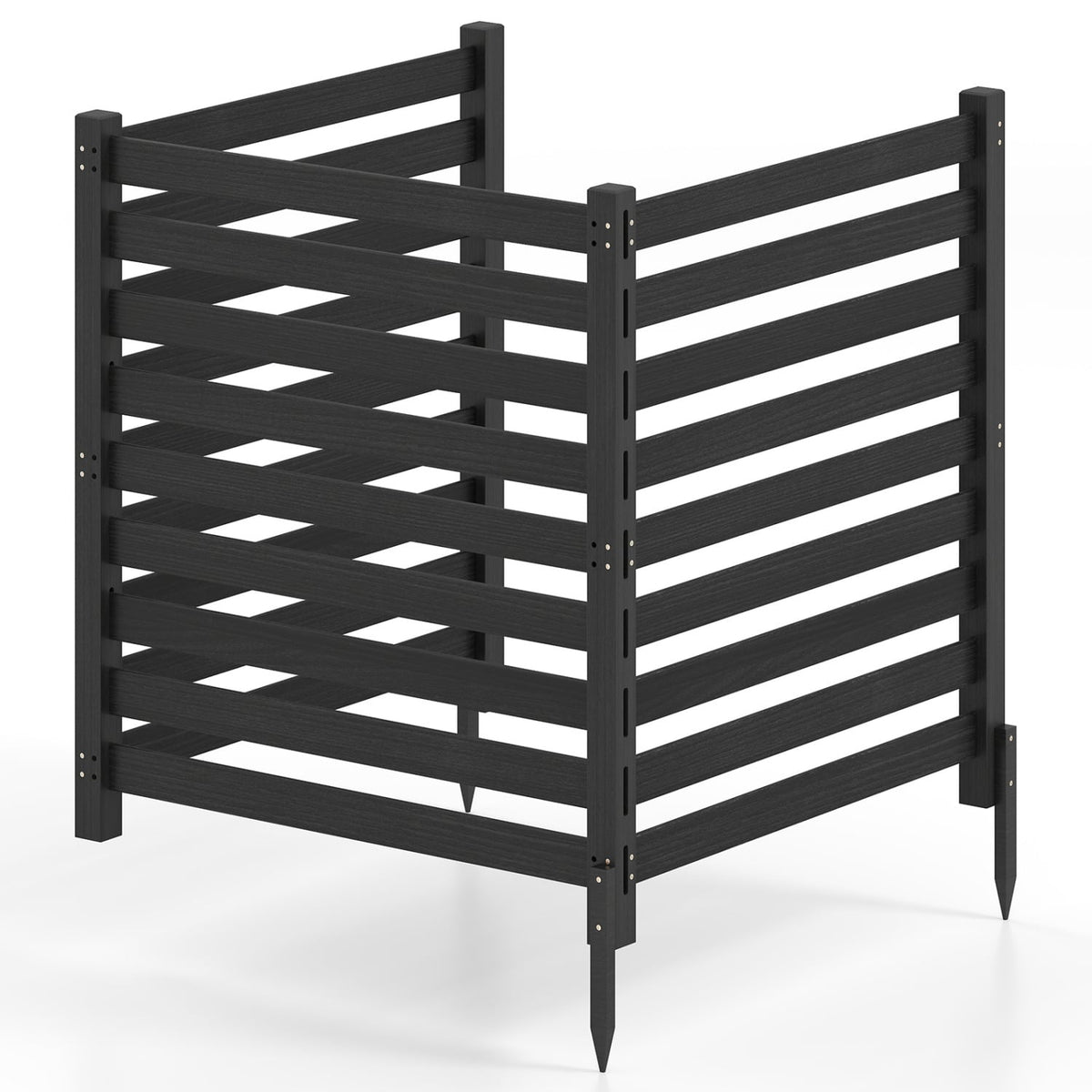 3-Panel Wooden Outdoor Privacy Fence with Ground Stakes-Black-Outdoor Privacy Screens-DECOROLALA