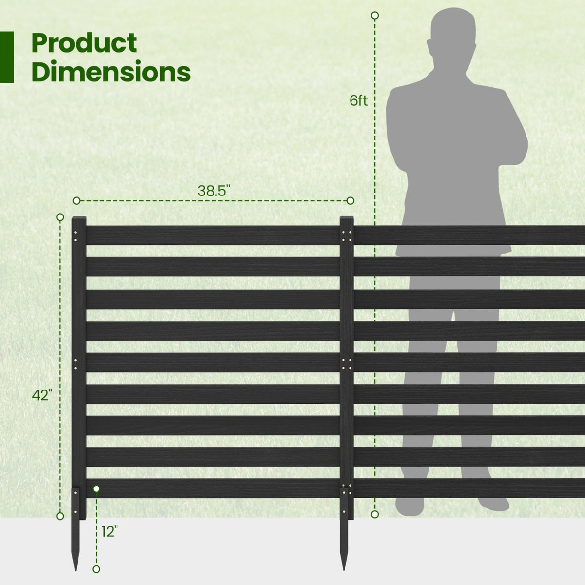 3-Panel Wooden Outdoor Privacy Fence with Ground Stakes-Black-Outdoor Privacy Screens-DECOROLALA