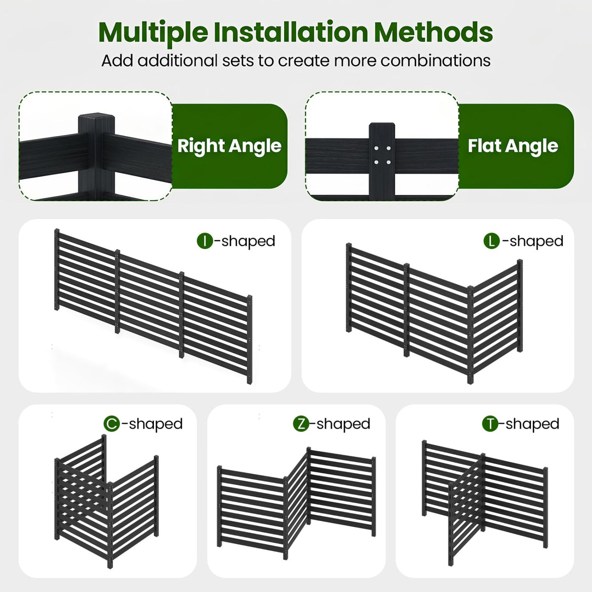 3-Panel Wooden Outdoor Privacy Fence with Ground Stakes-Black-Outdoor Privacy Screens-DECOROLALA