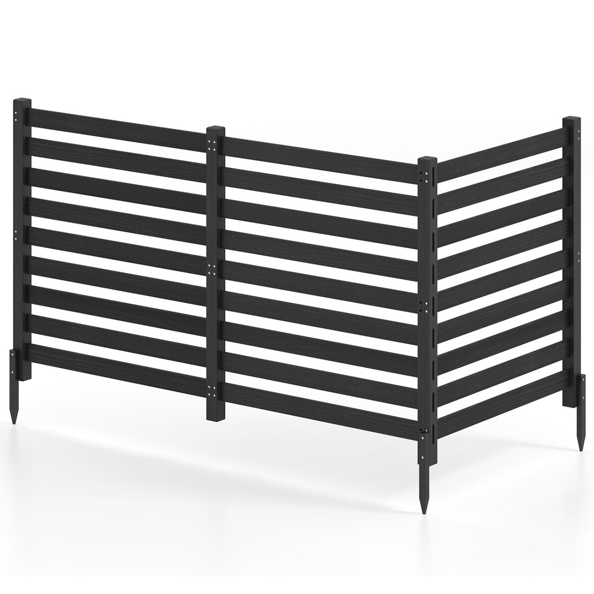 3-Panel Wooden Outdoor Privacy Fence with Ground Stakes-Black-Outdoor Privacy Screens-DECOROLALA