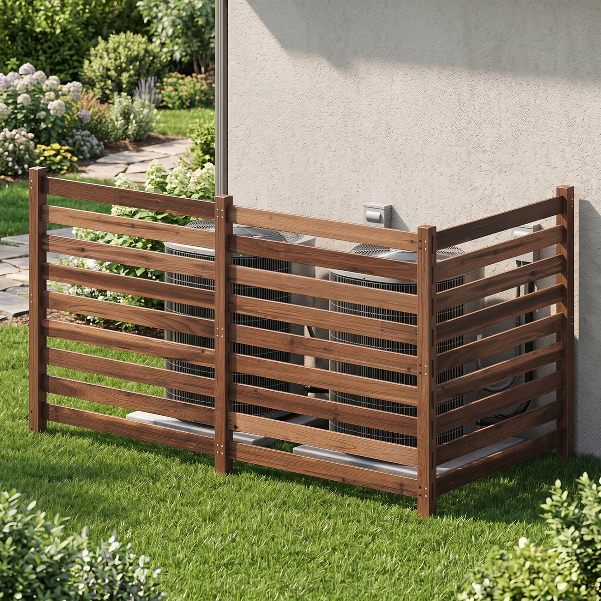 3-Panel Wooden Outdoor Privacy Fence with Ground Stakes-Brown-Outdoor Privacy Screens-DECOROLALA