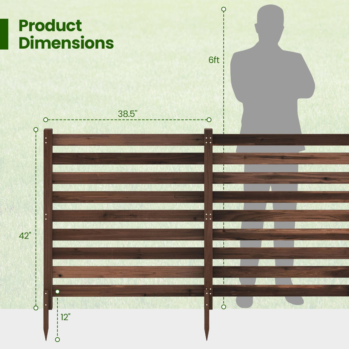 3-Panel Wooden Outdoor Privacy Fence with Ground Stakes-Brown-Outdoor Privacy Screens-DECOROLALA