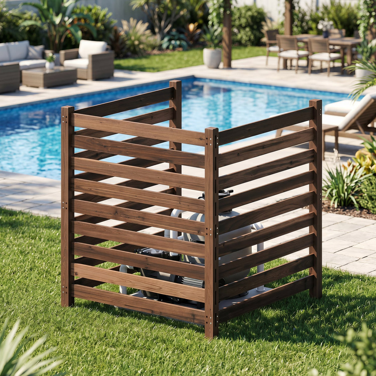3-Panel Wooden Outdoor Privacy Fence with Ground Stakes-Brown-Outdoor Privacy Screens-DECOROLALA