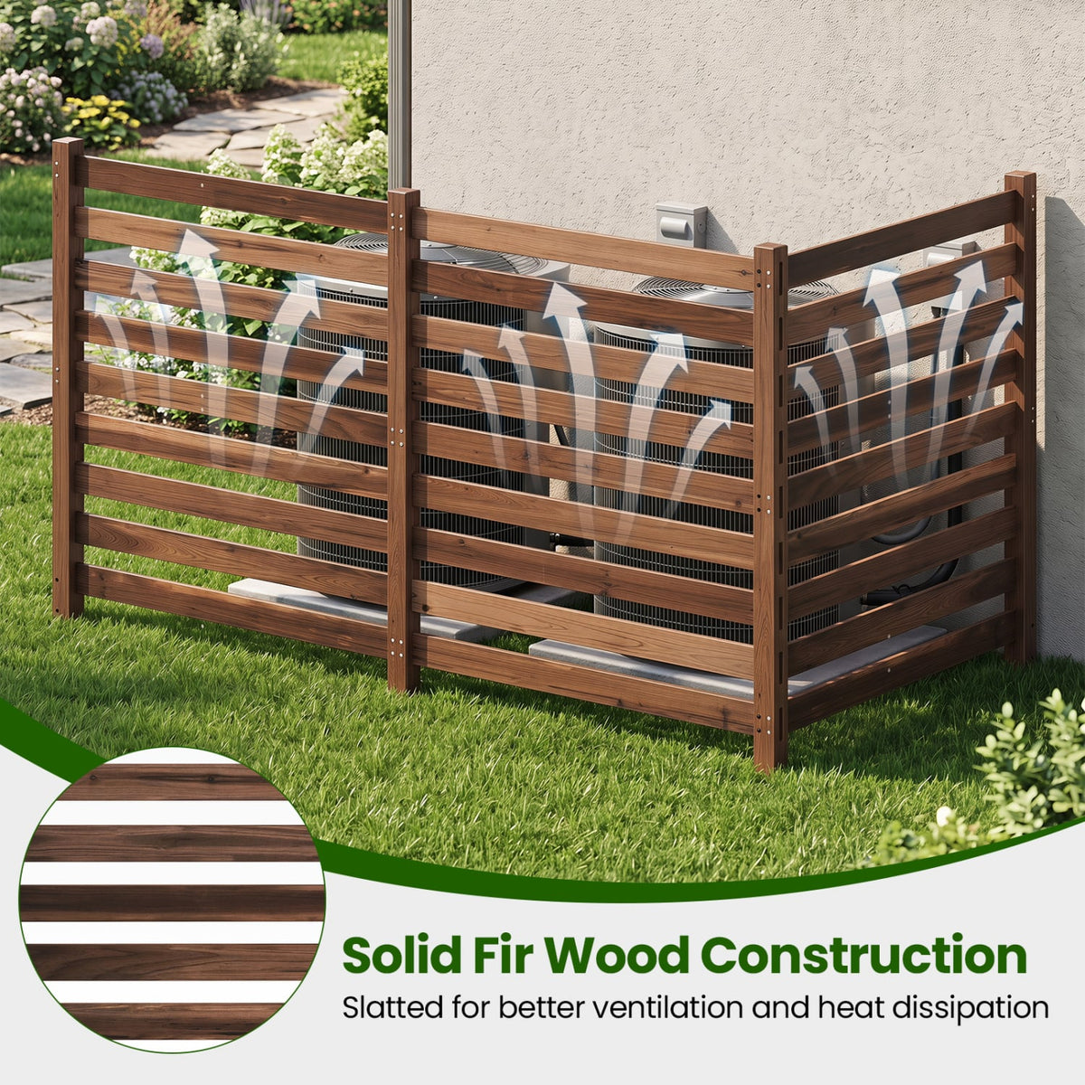 3-Panel Wooden Outdoor Privacy Fence with Ground Stakes-Brown-Outdoor Privacy Screens-DECOROLALA