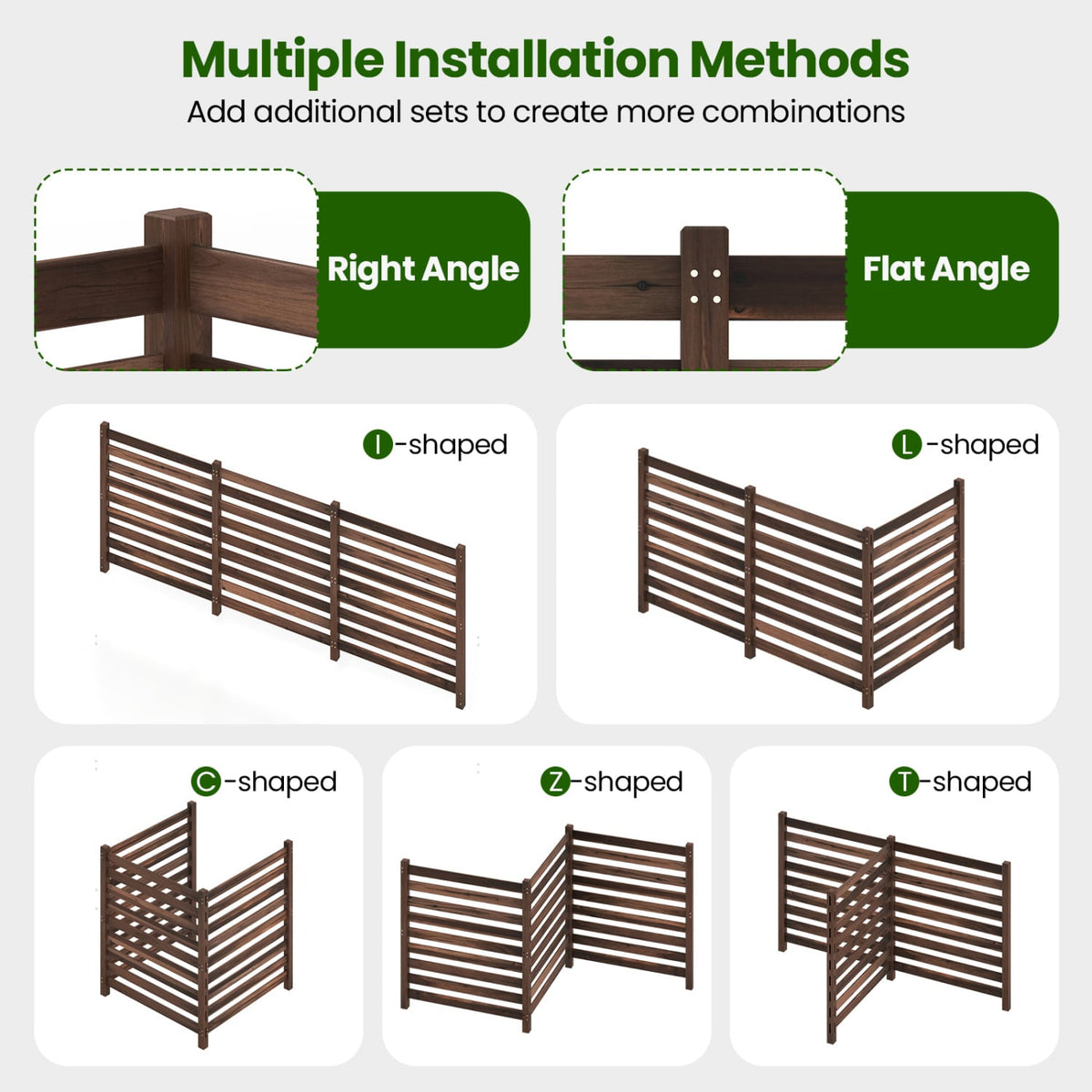 3-Panel Wooden Outdoor Privacy Fence with Ground Stakes-Brown-Outdoor Privacy Screens-DECOROLALA
