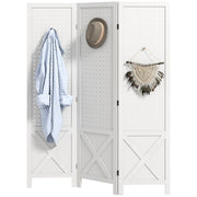 3 Panel Wooden Room Divider with Pegboard - 57" White-Home Furnishings > Living Room Furniture > Room Dividers-DECOROLALA