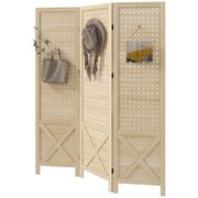 3-Panel Wooden Room Divider with Pegboard - Natural 57" H-Home Furnishings > Living Room Furniture > Room Dividers-DECOROLALA
