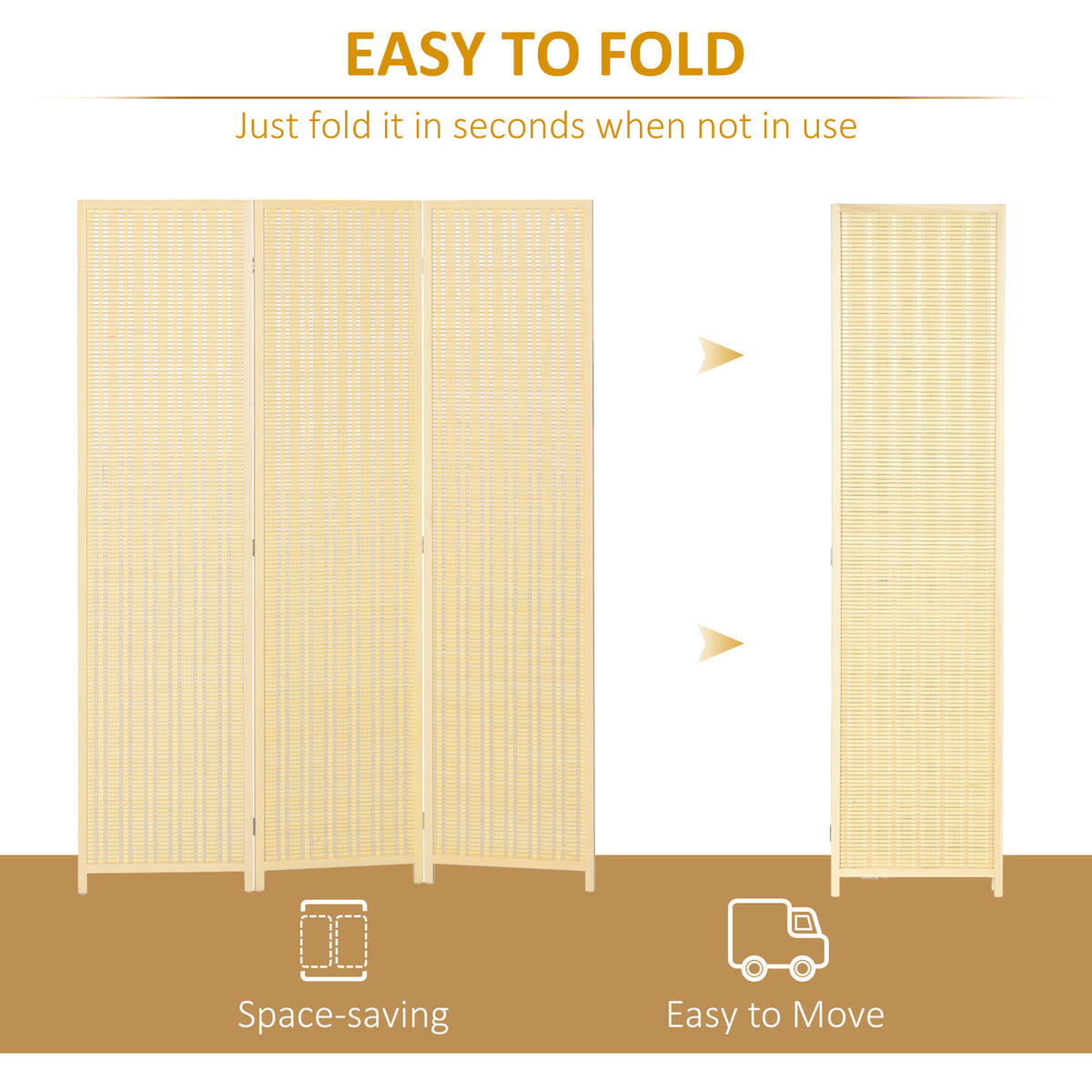 3-Panel Woven Bamboo Room Divider - Natural Wood 71" H-Home Furnishings > Living Room Furniture > Room Dividers-DECOROLALA