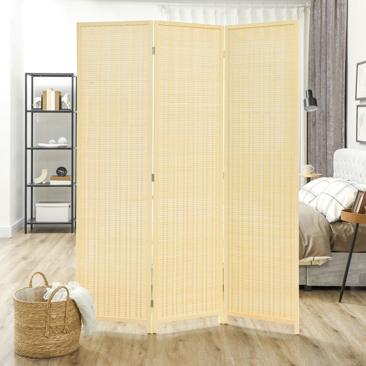3-Panel Woven Bamboo Room Divider - Natural Wood 71" H-Home Furnishings > Living Room Furniture > Room Dividers-DECOROLALA