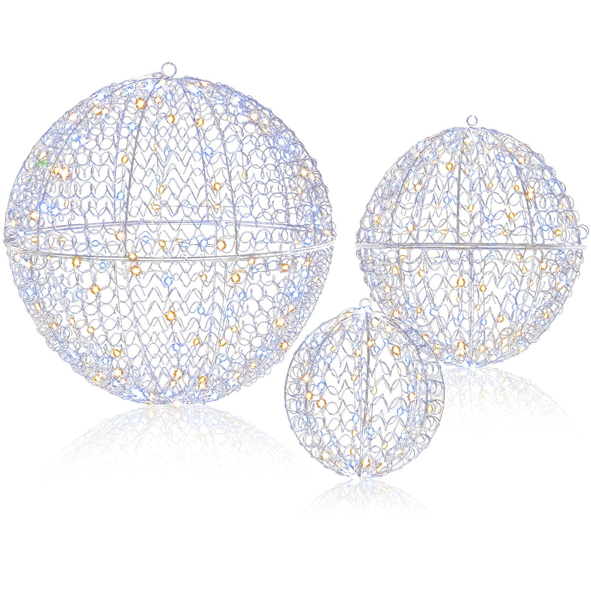 3 Pcs Lighted Christmas Balls Large Standing/Hanging Metal Sphere Lights with 435 LEDs-Christmas Decorations & Accessories-DECOROLALA