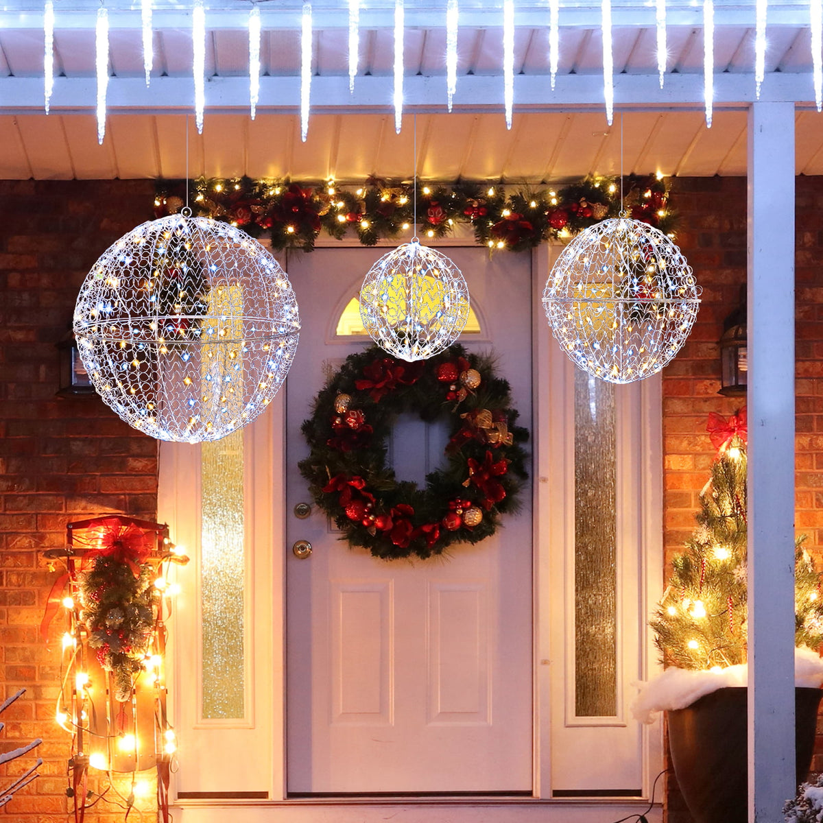 3 Pcs Lighted Christmas Balls Large Standing/Hanging Metal Sphere Lights with 435 LEDs-Christmas Decorations & Accessories-DECOROLALA