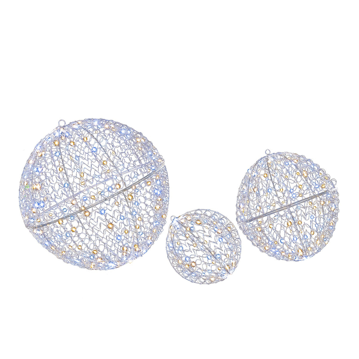 3 Pcs Lighted Christmas Balls Large Standing/Hanging Metal Sphere Lights with 435 LEDs-Christmas Decorations & Accessories-DECOROLALA