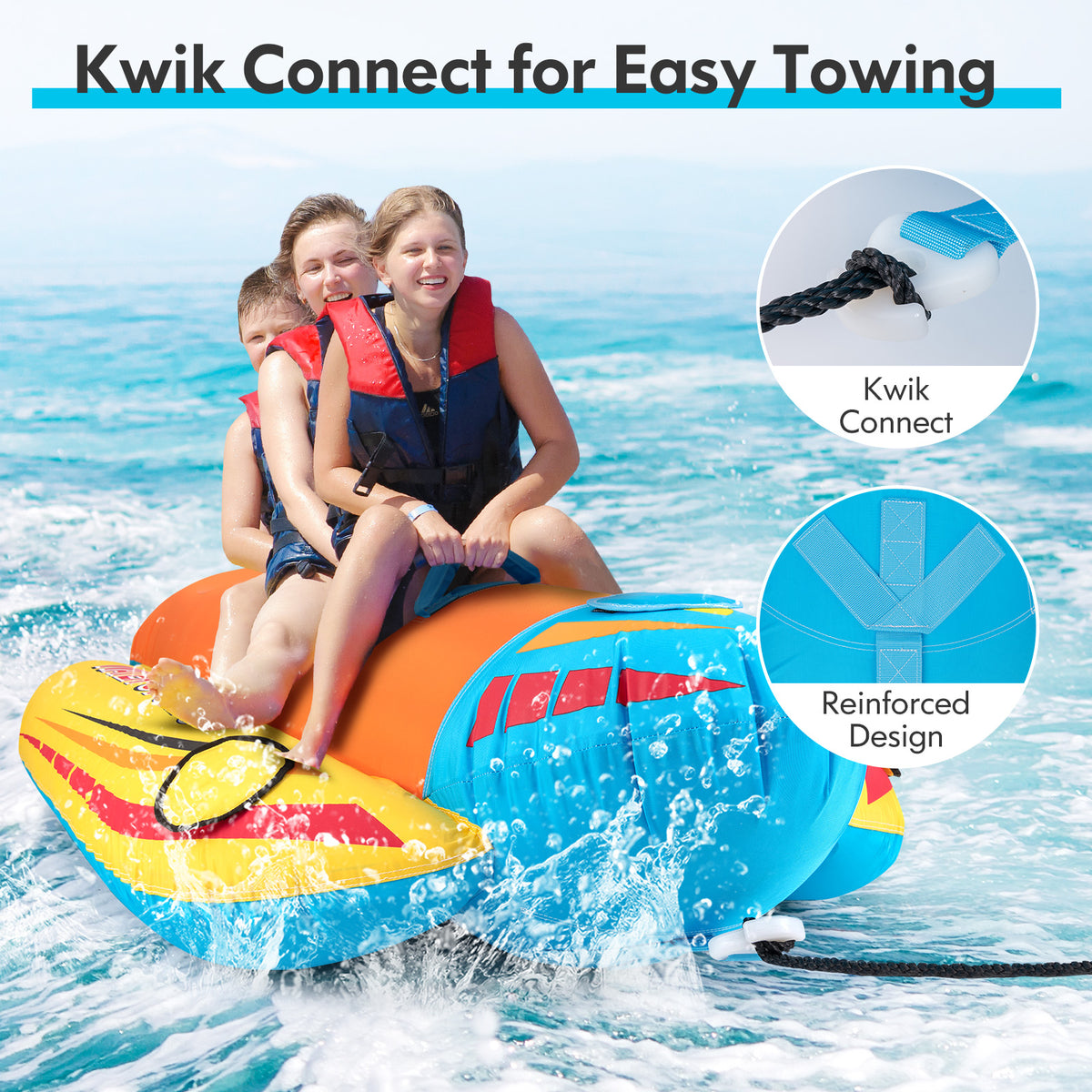3-Person Inflatable Banana Boat with 3 EVA-padded Seats and Handles-Water Sports-DECOROLALA
