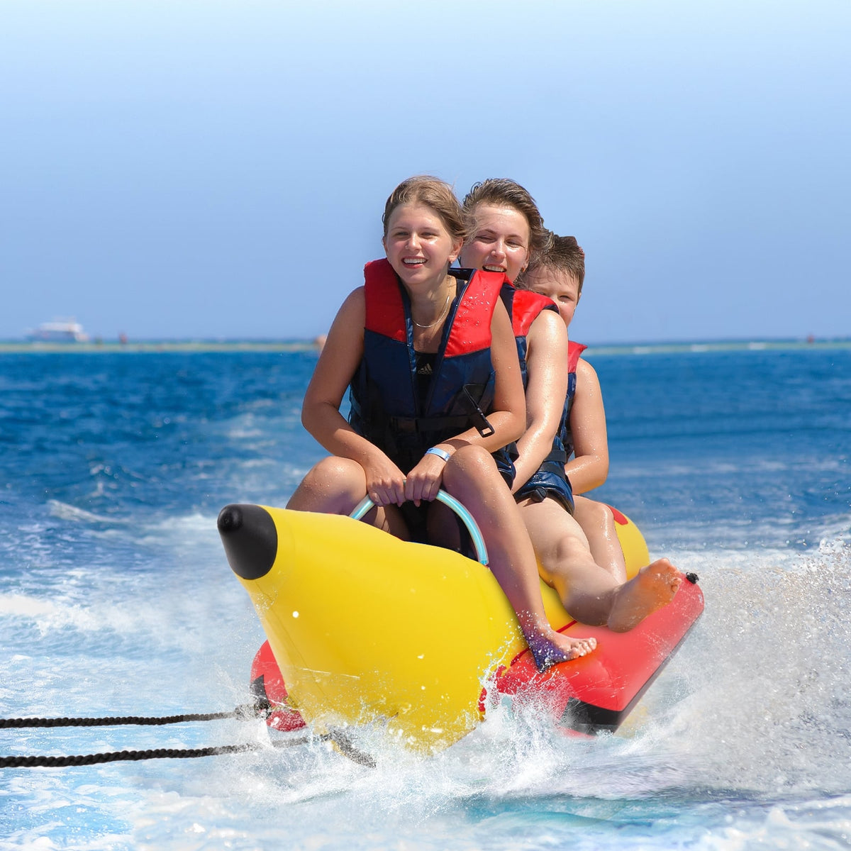 3-Person Inflatable Banana Boat with Electric Air Pump Carrying Bag and Repair Kit-Water Sports-DECOROLALA