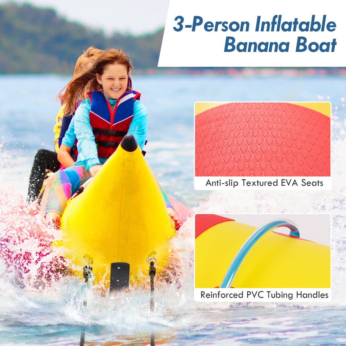 3-Person Inflatable Banana Boat with Electric Air Pump Carrying Bag and Repair Kit-Water Sports-DECOROLALA