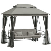3-Person Outdoor Patio Swing Daybed with Gazebo Canopy - Dark Grey-DECOROLALA