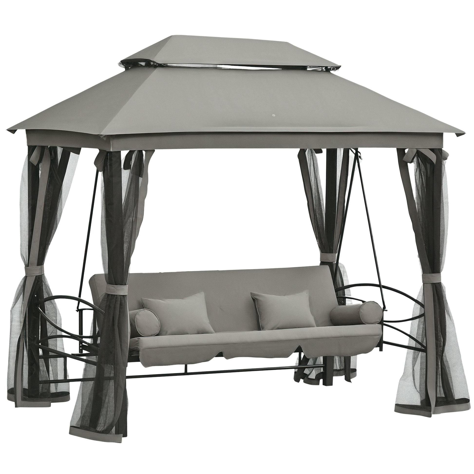 3-Person Outdoor Patio Swing Daybed with Gazebo Canopy - Dark Grey-DECOROLALA