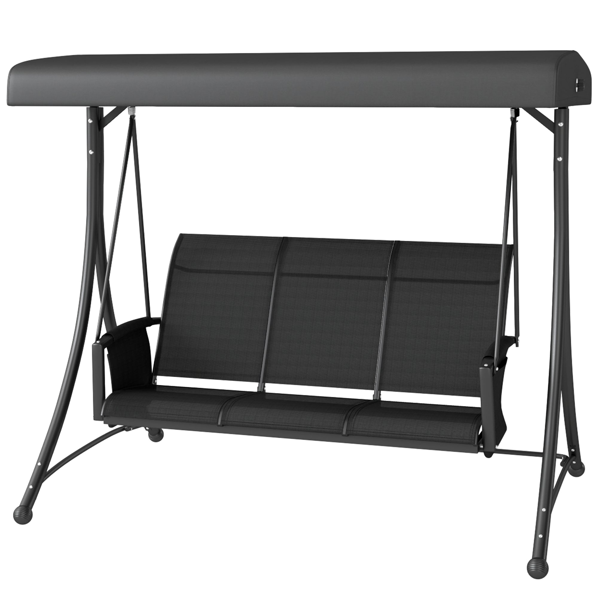 3 Person Outdoor Swing Chair - Black Adjustable Canopy-DECOROLALA
