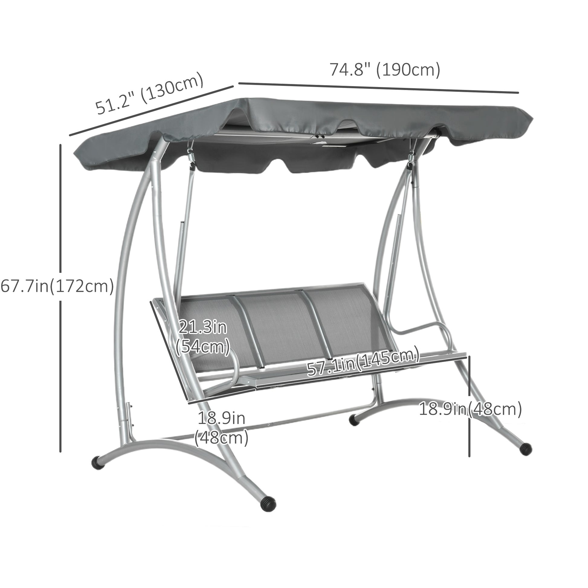 3 Person Patio Swing Canopy Dark Grey 616lbs-DECOROLALA