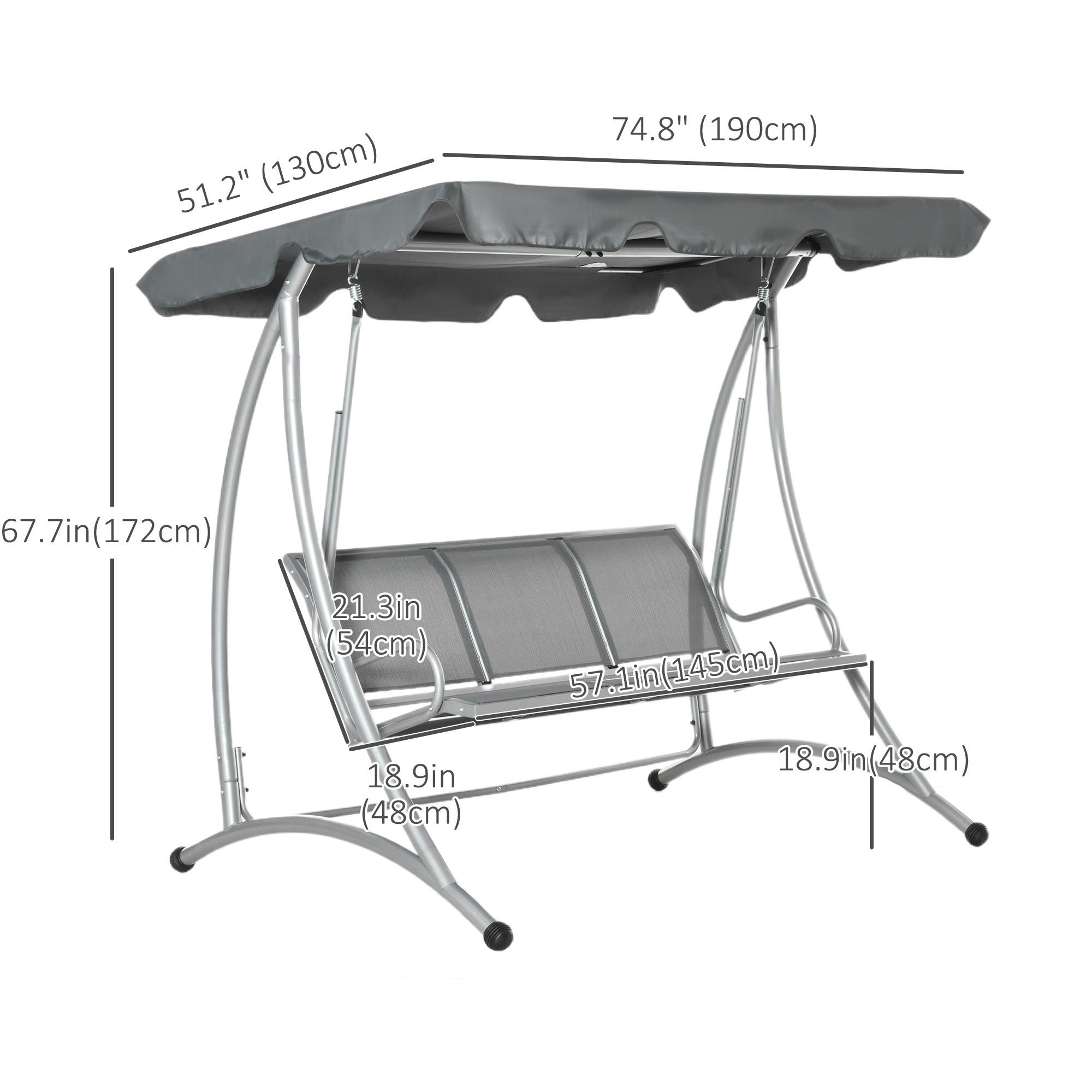 3 Person Patio Swing Canopy Dark Grey 616lbs-DECOROLALA