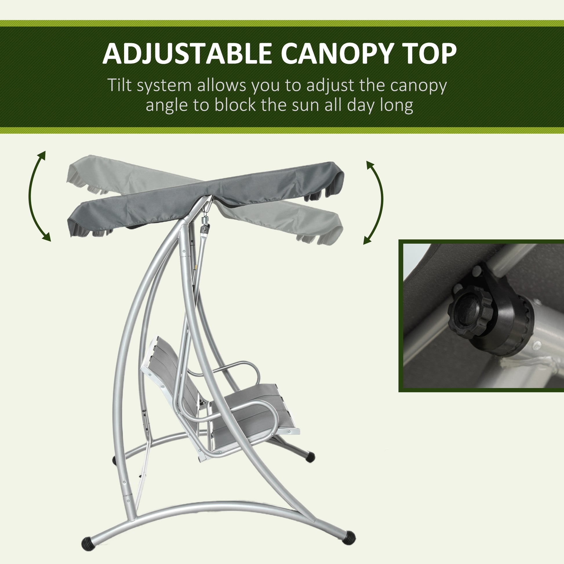 3 Person Patio Swing Canopy Dark Grey 616lbs-DECOROLALA