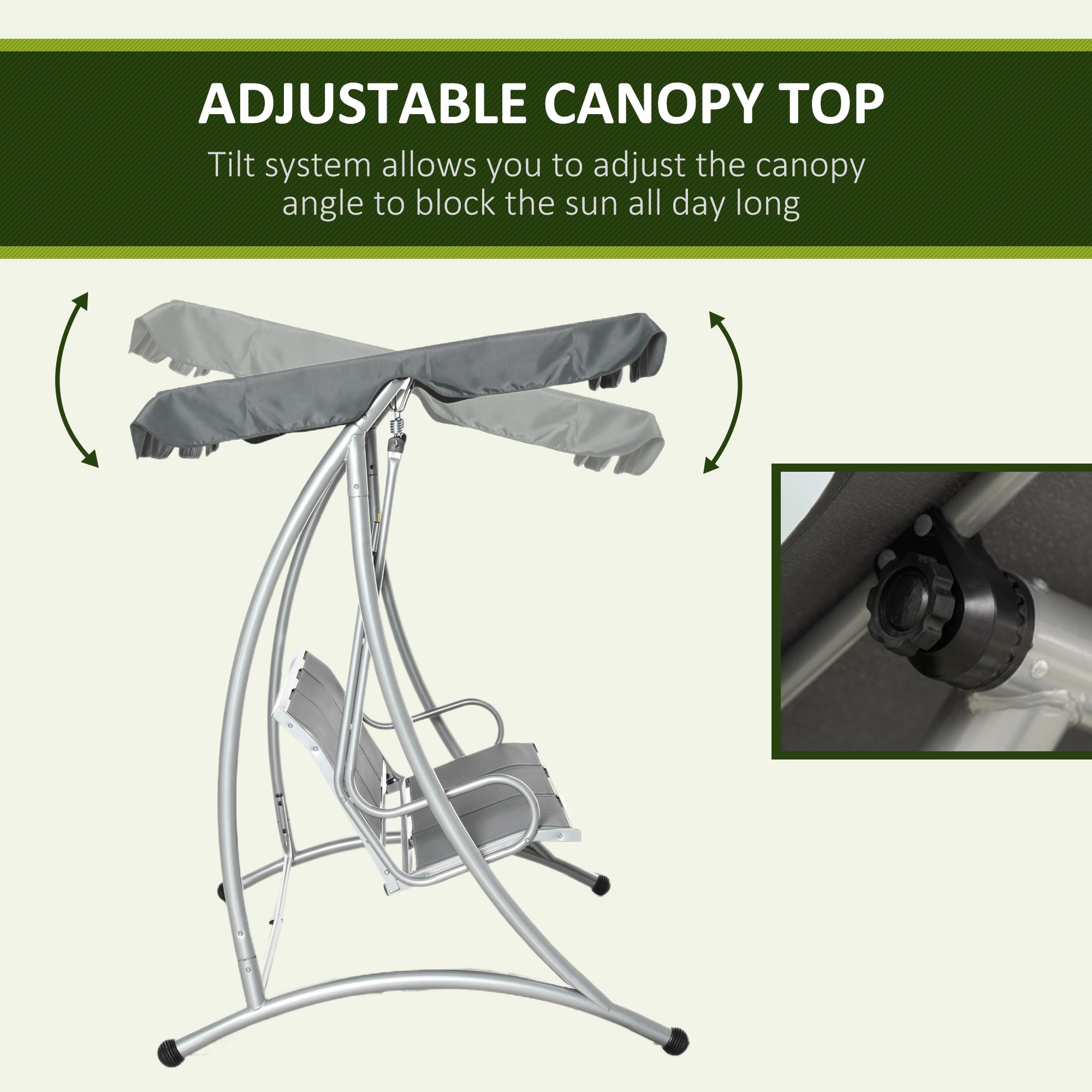 3 Person Patio Swing Canopy Dark Grey 616lbs-DECOROLALA