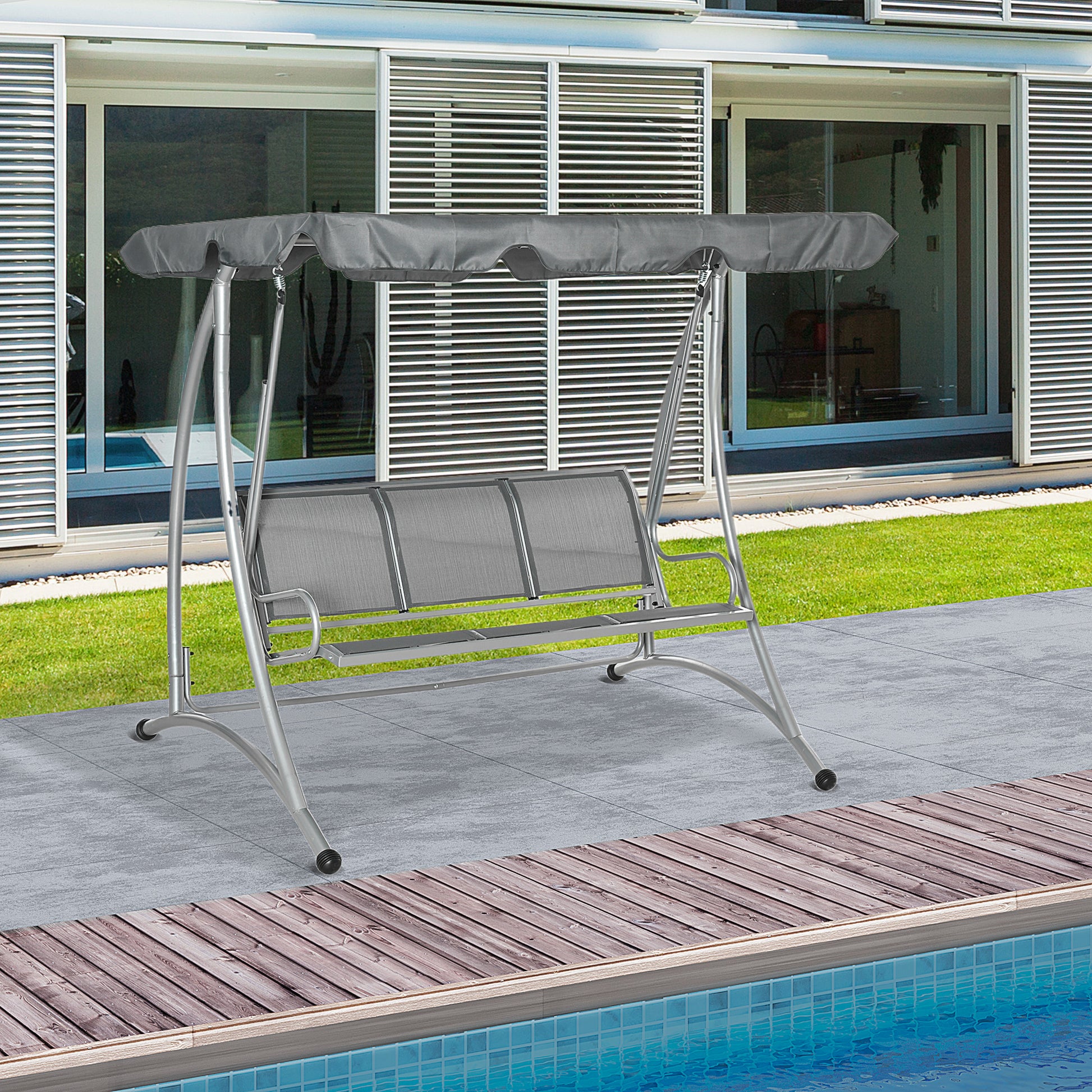 3 Person Patio Swing Canopy Dark Grey 616lbs-DECOROLALA