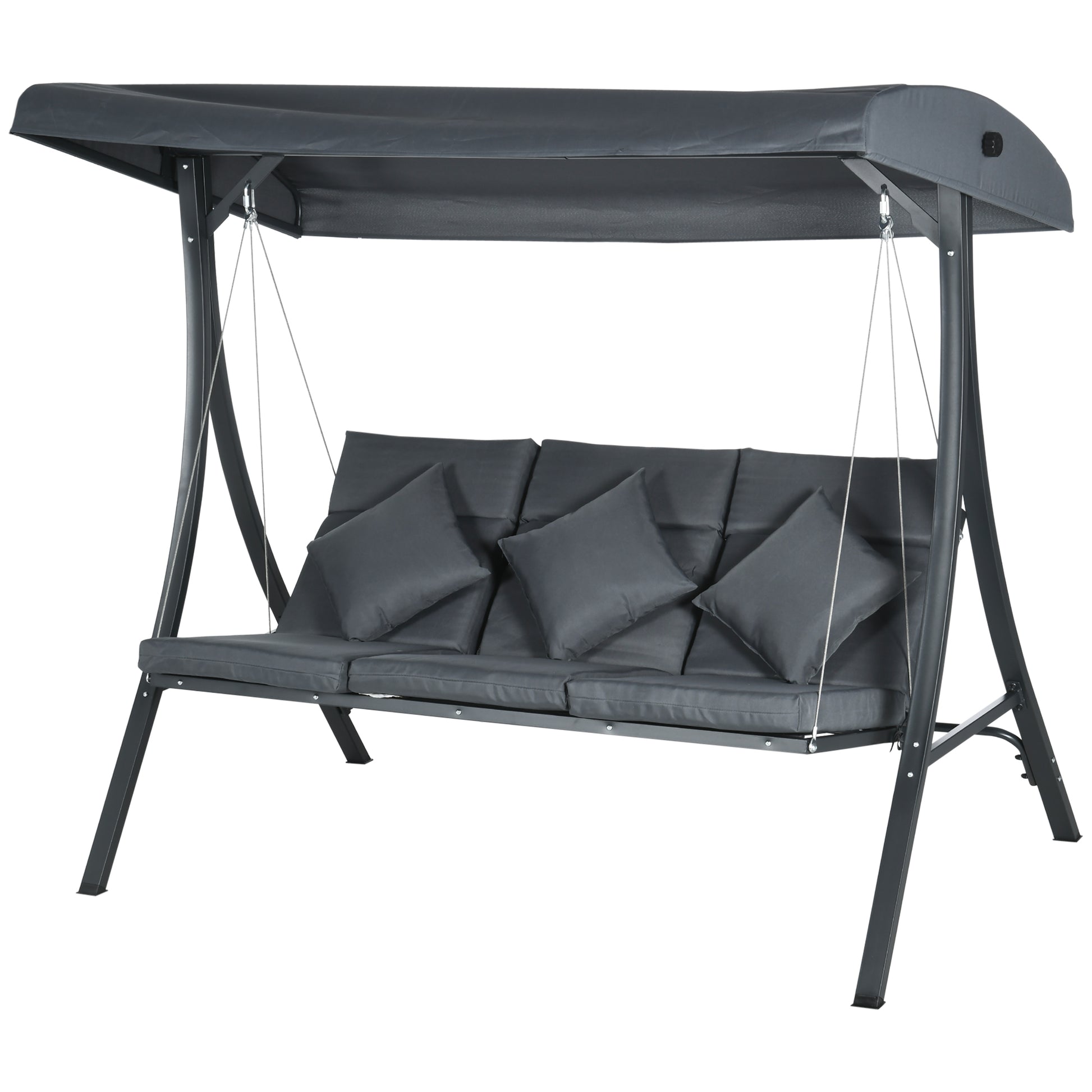 3-Person Patio Swing Chair - Dark Grey Canopy-DECOROLALA