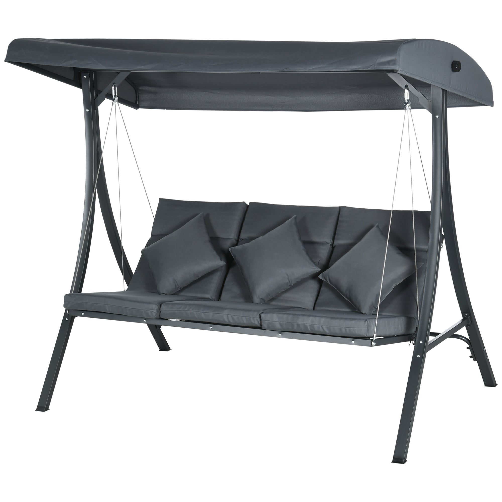 3-Person Patio Swing Chair - Dark Grey Canopy-DECOROLALA
