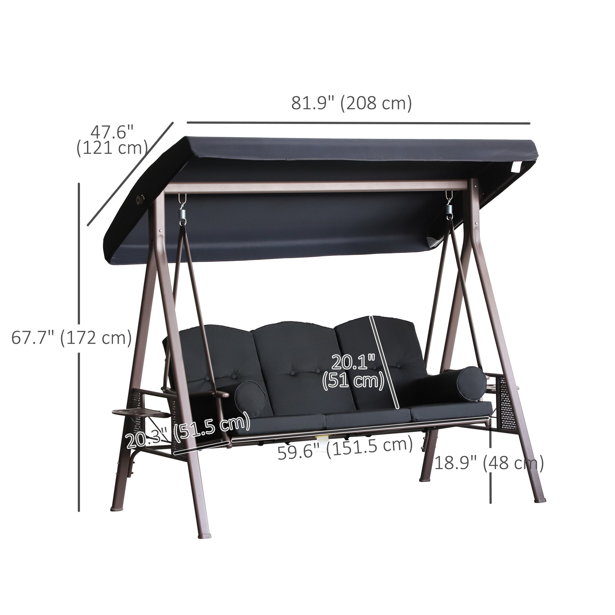3-Person Patio Swing with Canopy - Black-DECOROLALA