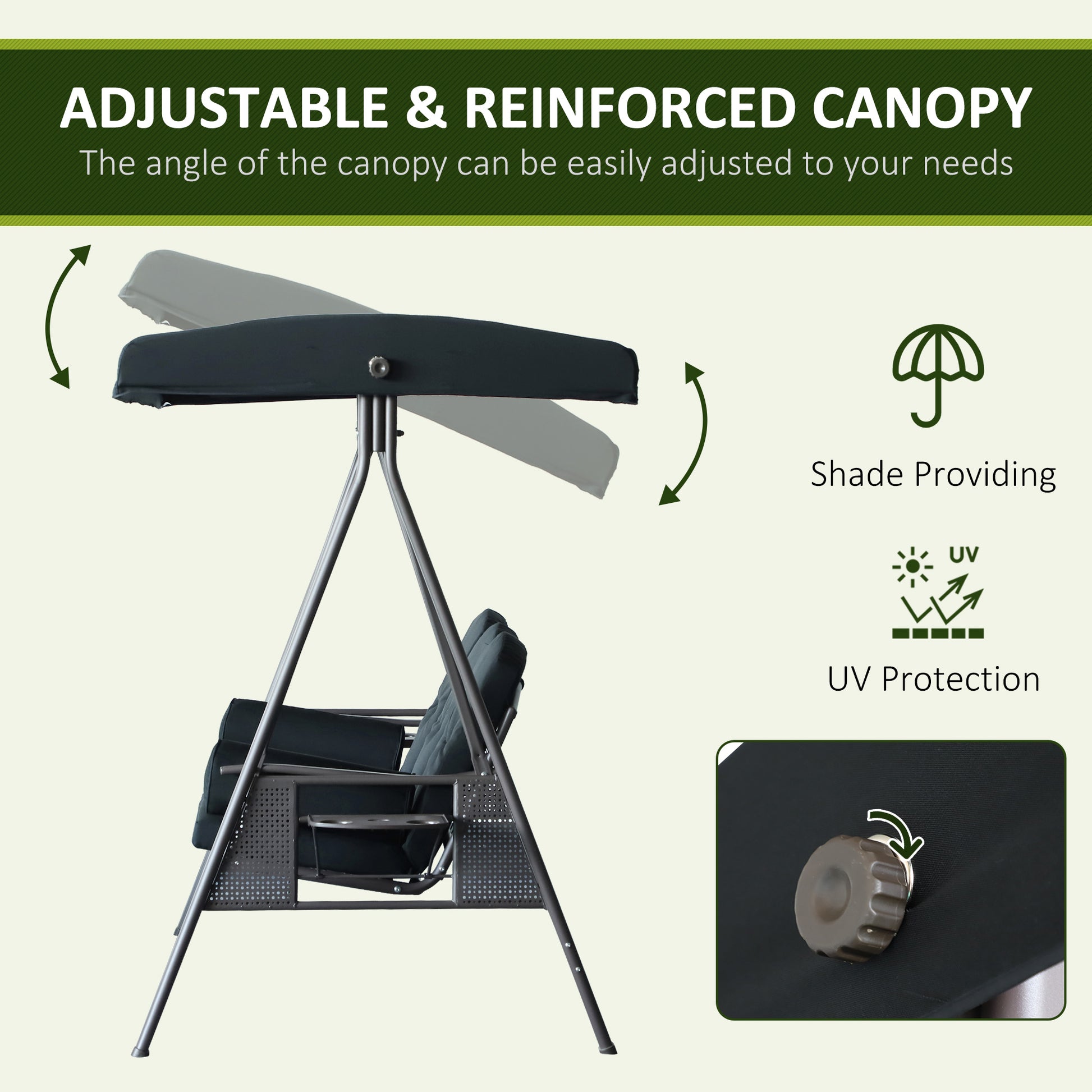 3-Person Patio Swing with Canopy - Black-DECOROLALA