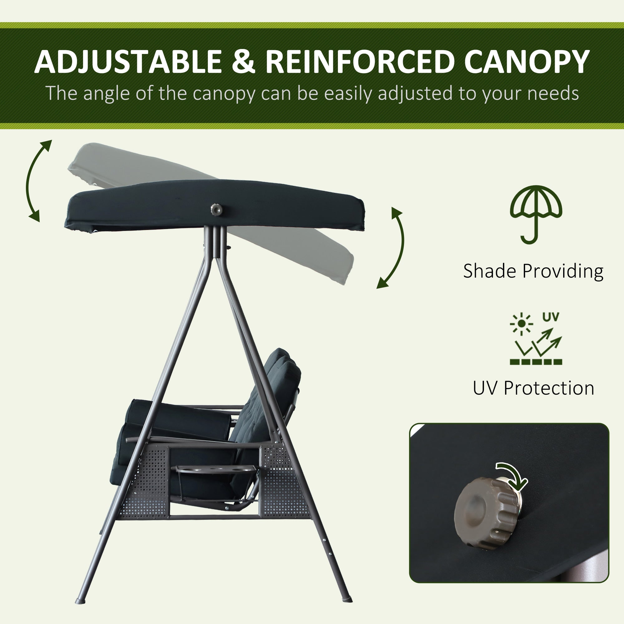 3-Person Patio Swing with Canopy - Black-DECOROLALA