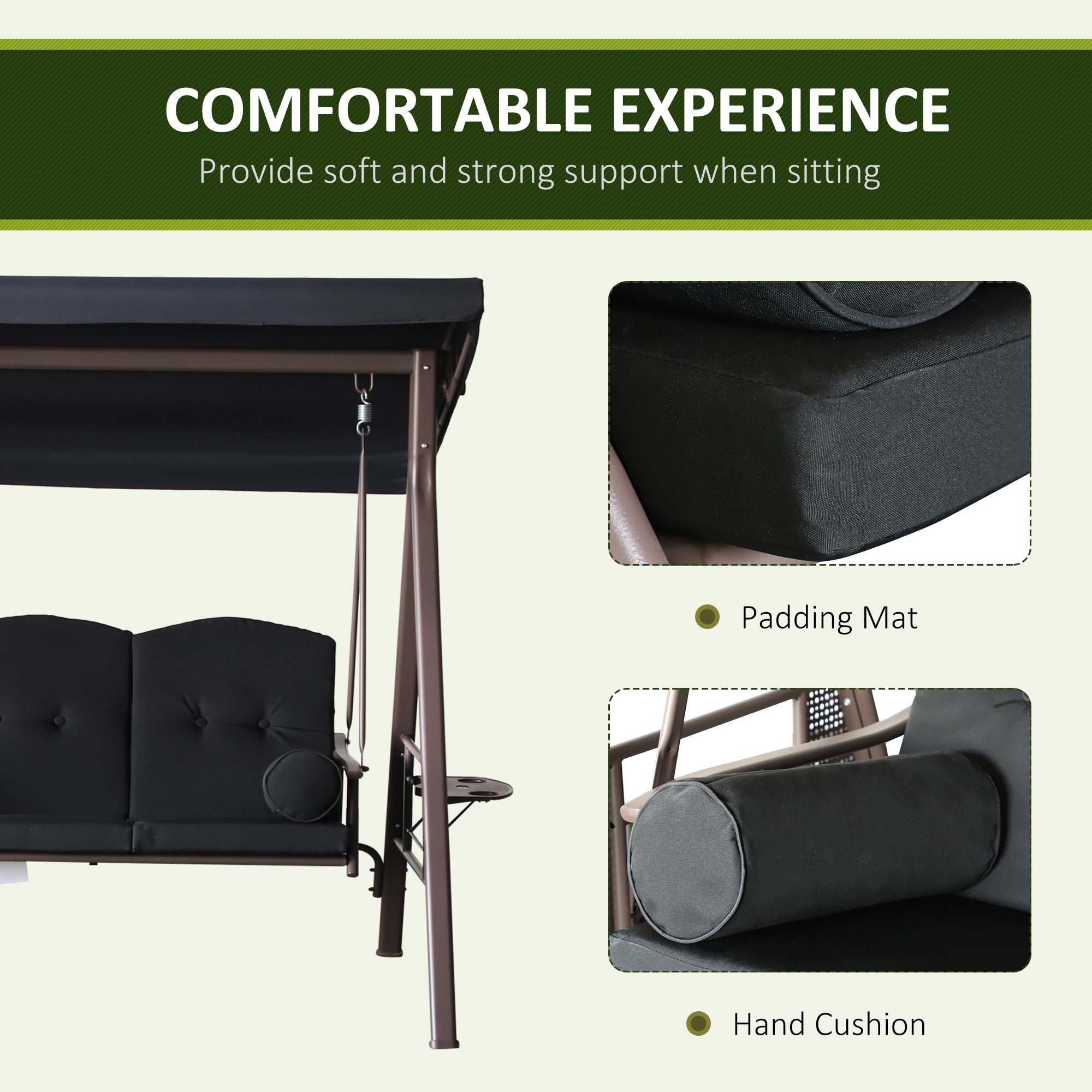 3-Person Patio Swing with Canopy - Black-DECOROLALA