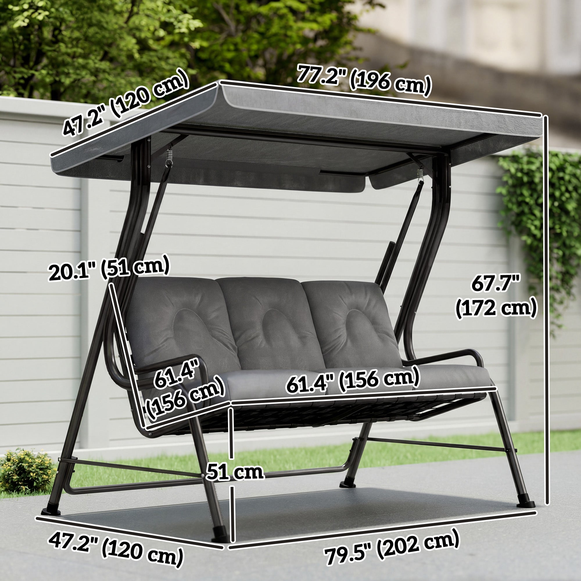 3-Person Patio Swing with Canopy - Light Grey-DECOROLALA