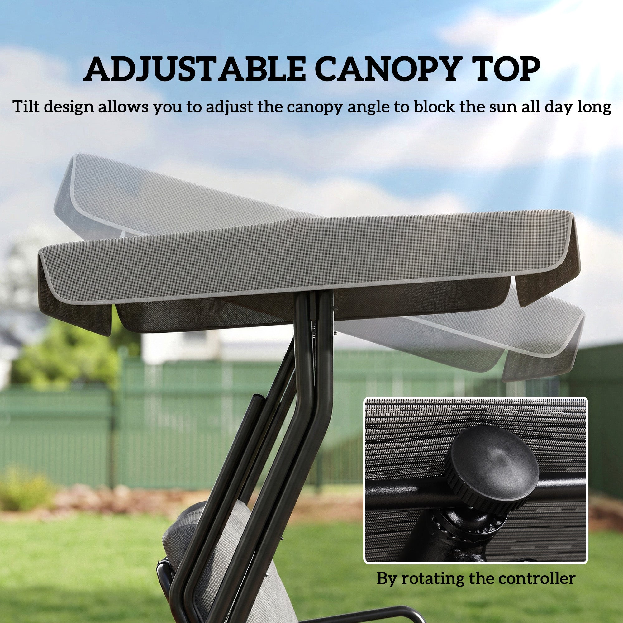 3-Person Patio Swing with Canopy - Light Grey-DECOROLALA