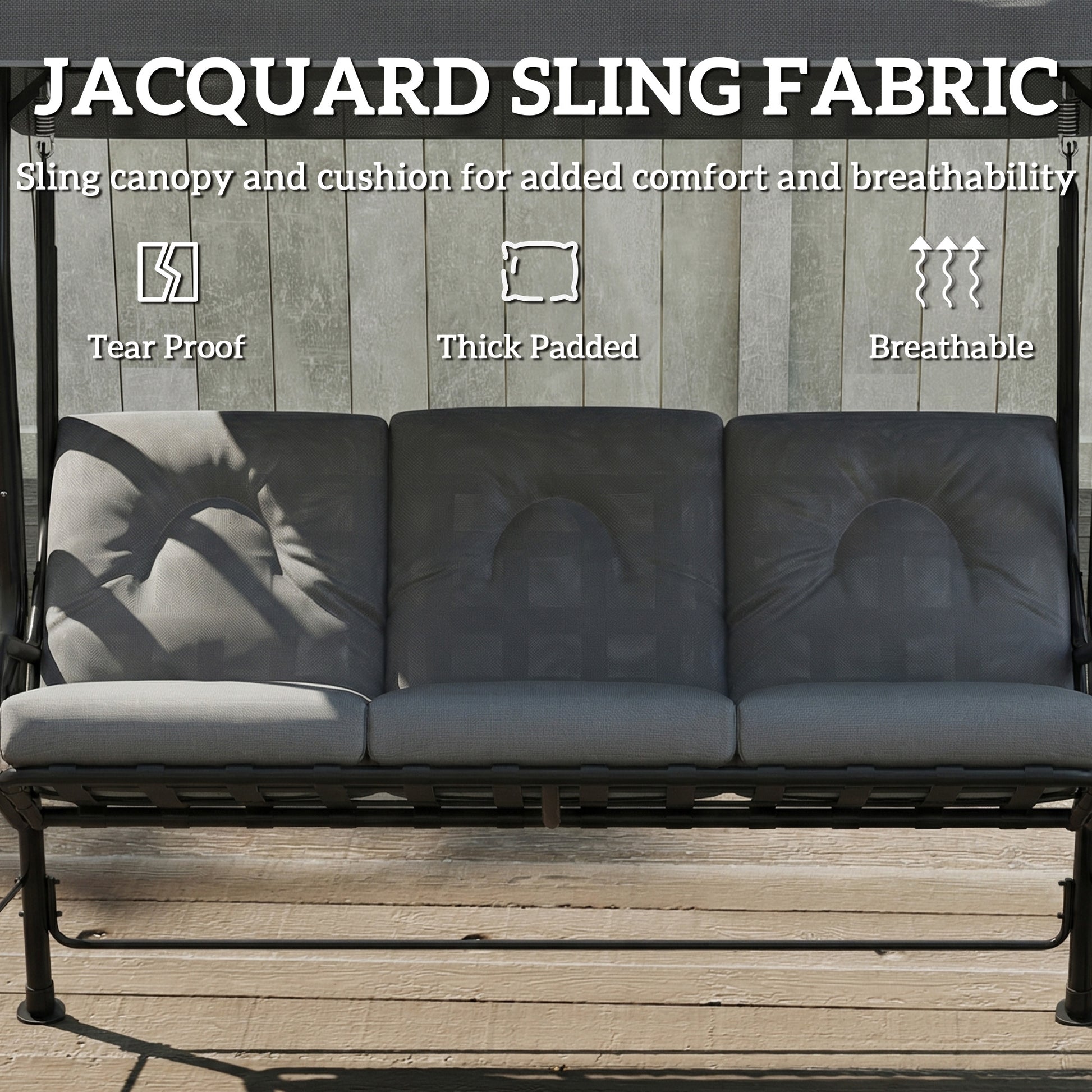 3-Person Patio Swing with Canopy - Light Grey-DECOROLALA