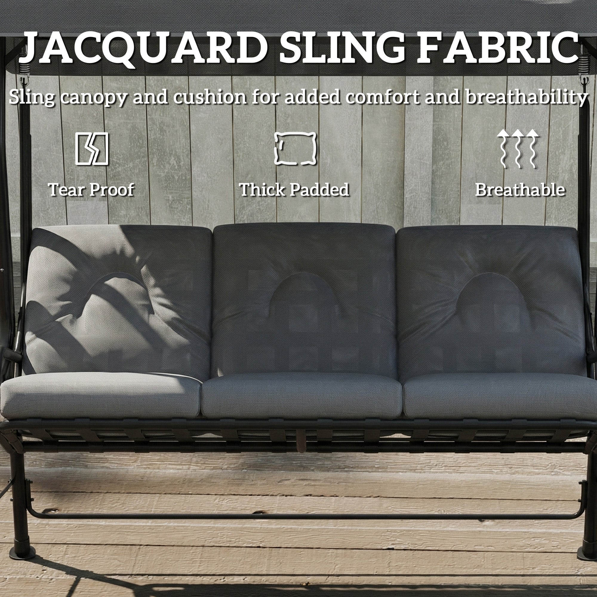 3-Person Patio Swing with Canopy - Light Grey-DECOROLALA