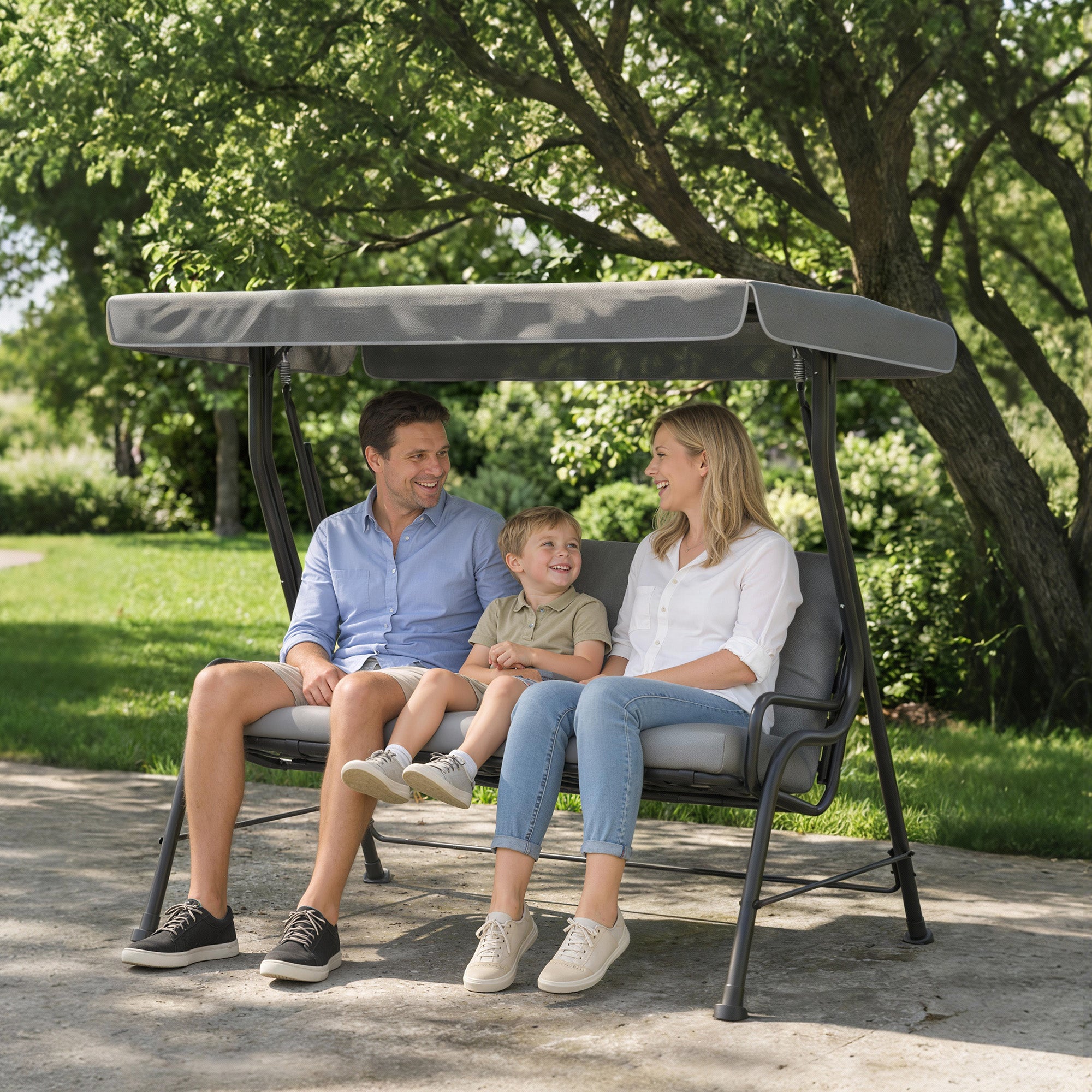 3-Person Patio Swing with Canopy - Light Grey-DECOROLALA