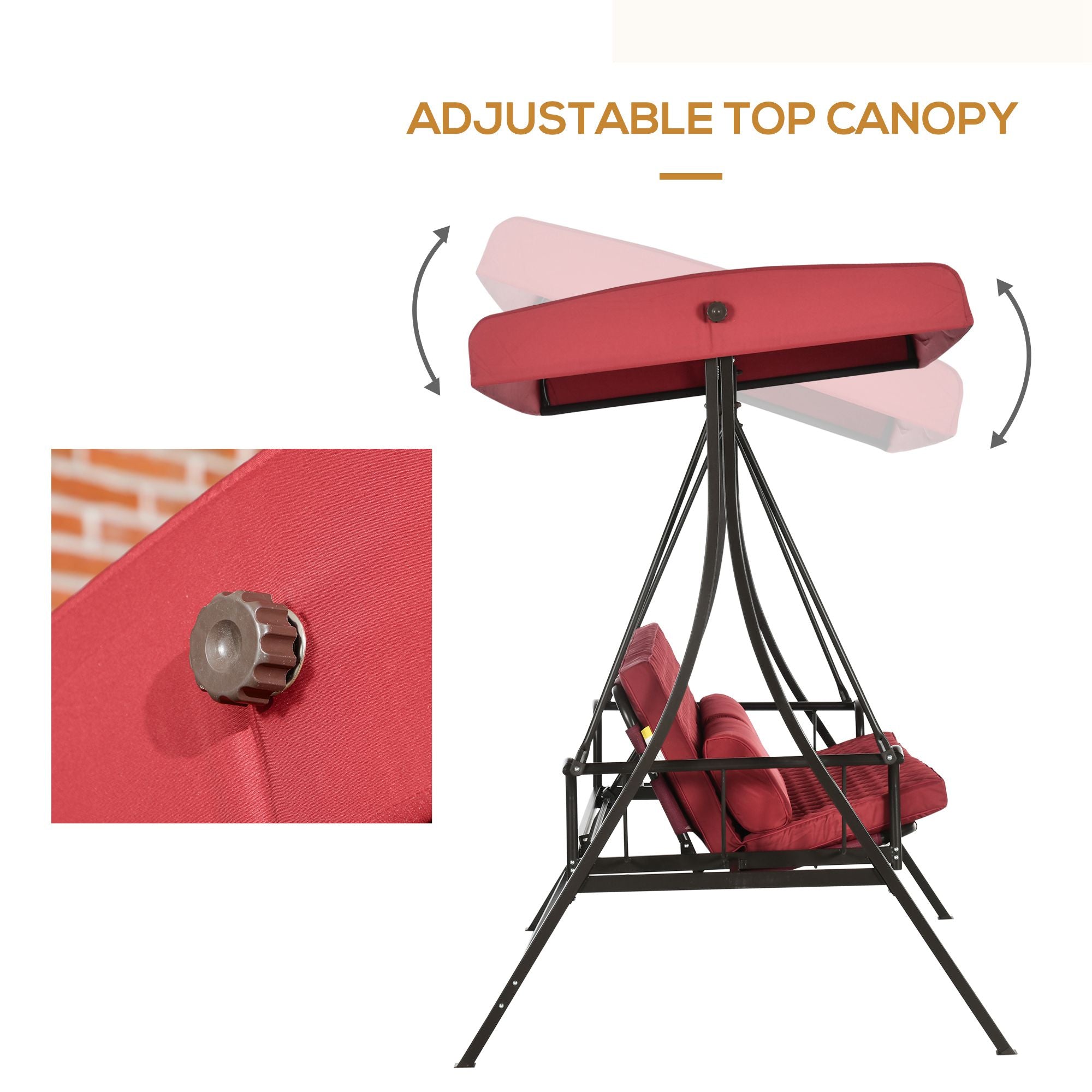 3-Person Porch Swing Bed 2-in-1 Convertible Red-DECOROLALA