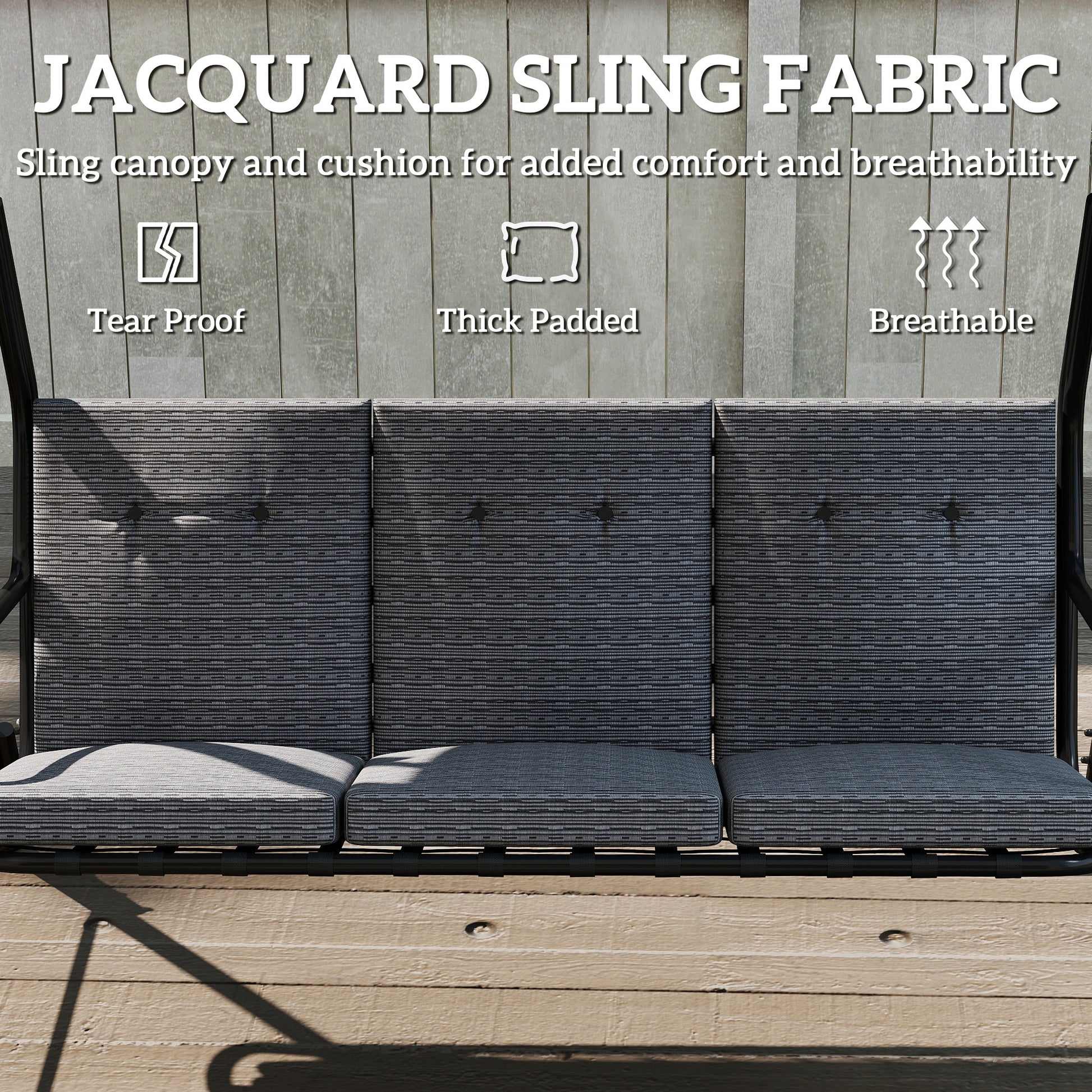 3-Person Porch Swing - Black Adjustable Canopy-DECOROLALA