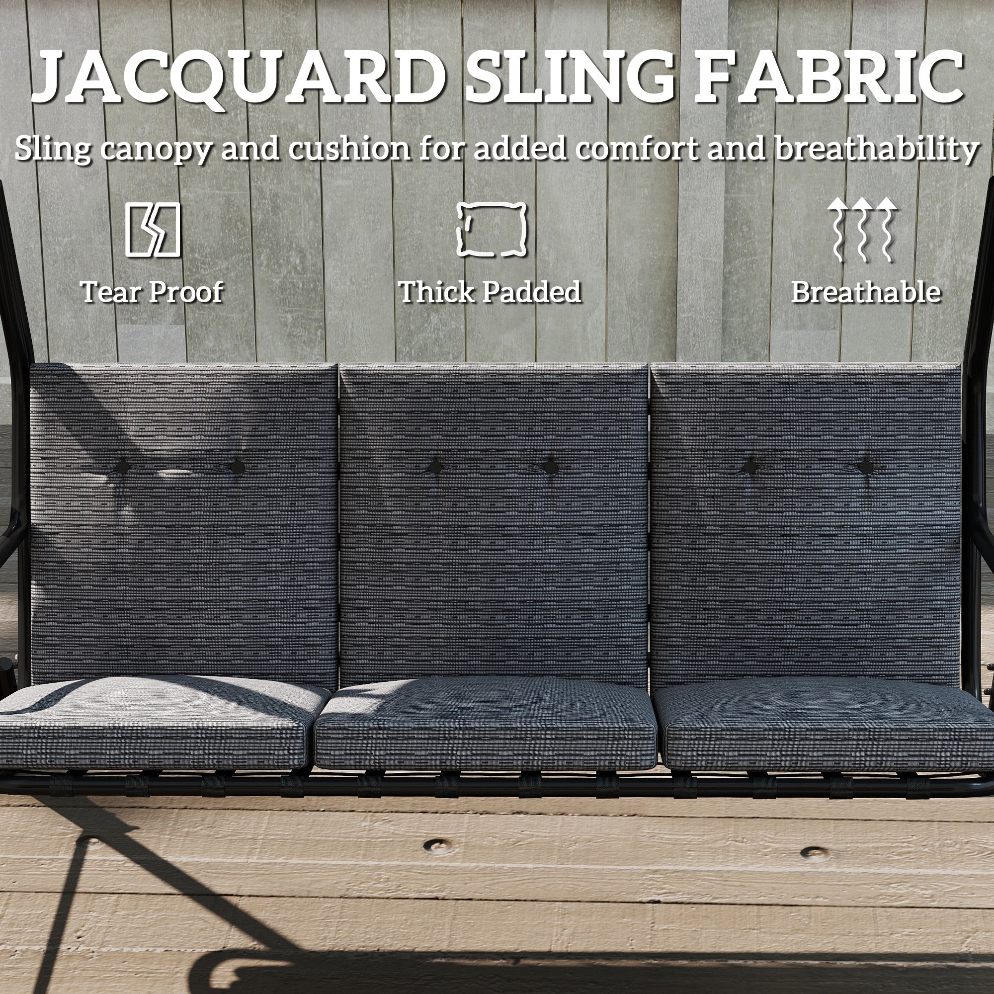 3-Person Porch Swing - Black Adjustable Canopy-DECOROLALA