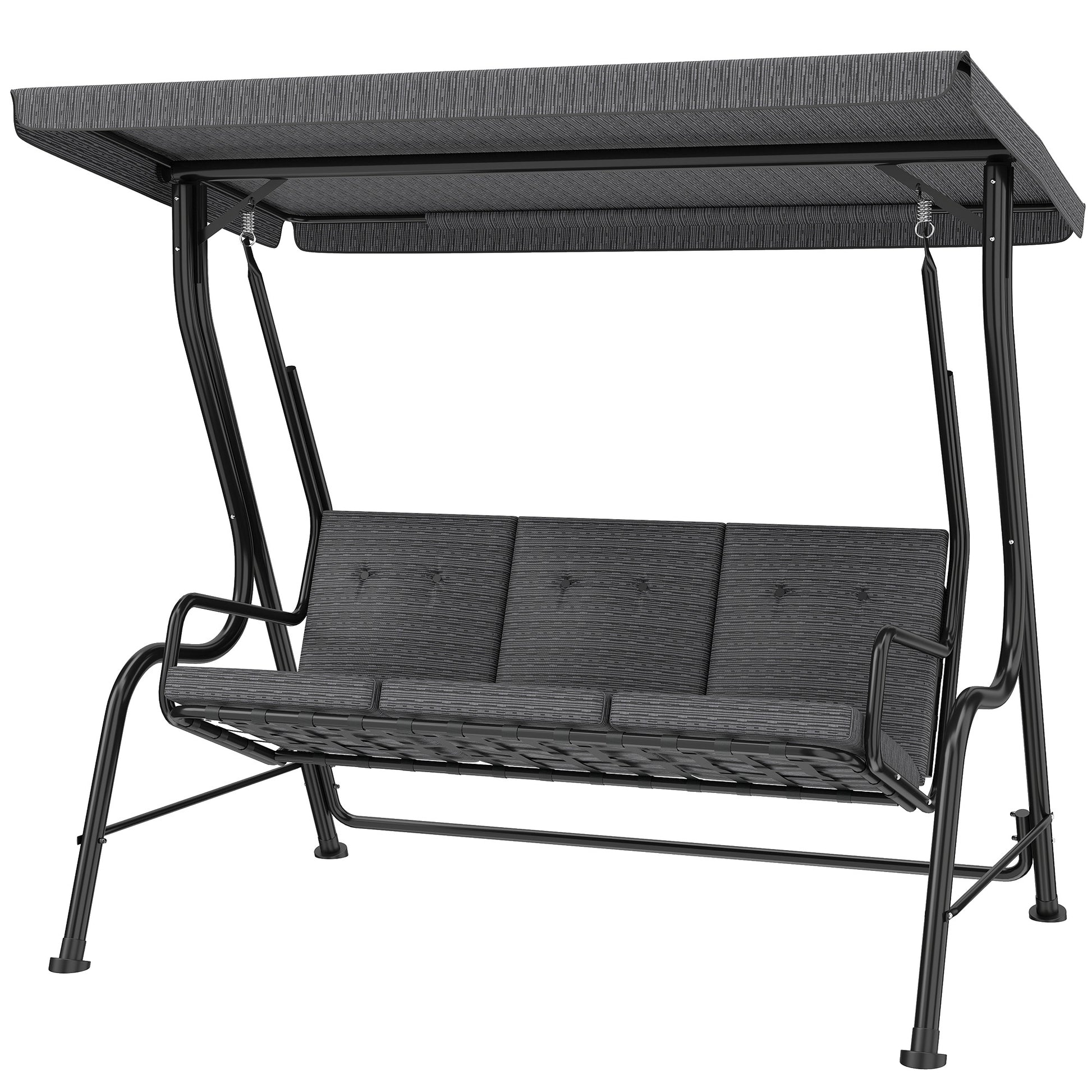 3-Person Porch Swing - Black Adjustable Canopy-DECOROLALA